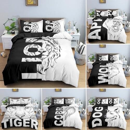 Hand Drawn Animals Duvet Cover With Pillowcase Black And White Luxury Queen King Single Bedding Set 2/3pcs Bedclothes