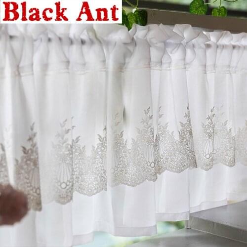 Korean White Short Curtains Double Lace Embroidery Yarn Small Windows Partition Kitchen Balcony Decor Half Curtain DL-X078#3
