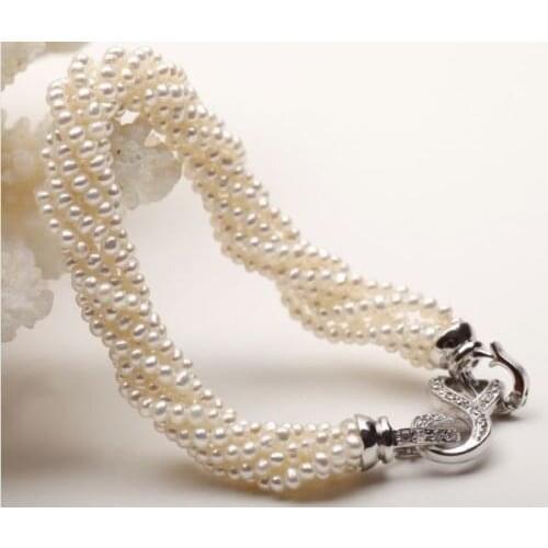 Beautiful NEW five strands natural south seas white pearl necklace 20inch