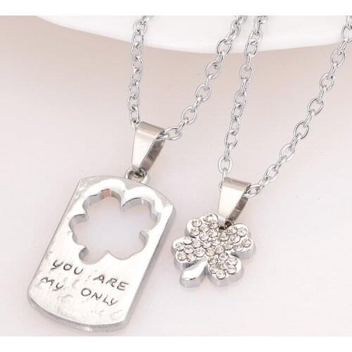 Crystal Clover Lovers Pendant Couple Necklace With Chain For Couple Jewelry