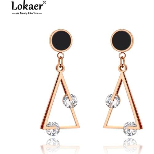 Lokaer Bohemia Hollow Geometric Triangle Stud Earrings Stainless Steel Trendy CZ Crystal Earrings Jewelry For Women Girls E20103