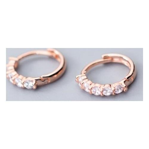 Small 14mm 1pair Authentic Real 100% 925 Sterling Silver fine Jewelry Prong 5stones zirconia aaa+ Hoop Huggie Earrings gtle2290