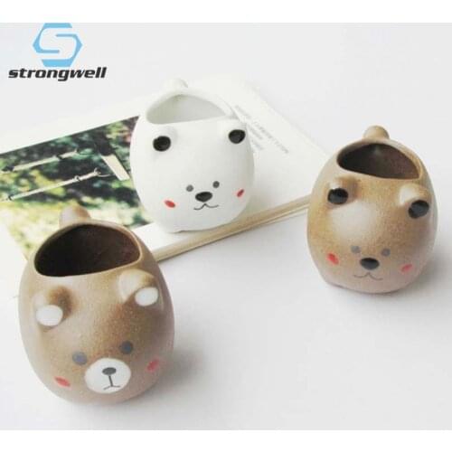 Handmade Cute Cartoon Bear Flower Pot Cartoon Animal Home Garden DecorationSucculent Ceramic Desktop Flower Potted Plant