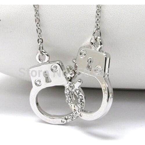 Fashion Handcuff Pendant Necklace Rhinestone Charm Necklaces Rhodium Plated 3.5CM one piece xy111