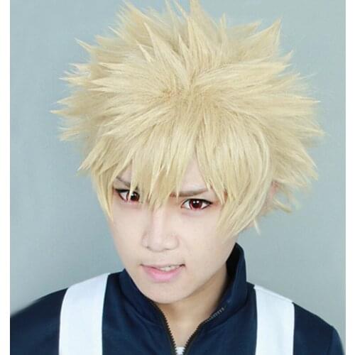 My Boku no Hero Academia Bakugou Katsuki Bakugo Short Linen Blonde Heat Resistant Cosplay Costume Wig Cap