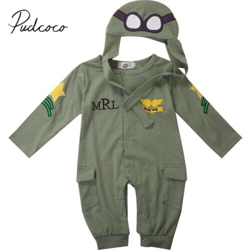 2019 Brand New Newborn Toddler Baby Boy Children Clothes Rompers+Hat Cap Jumpsuit Outfits Green Pilots Coat 2Pcs Outfits