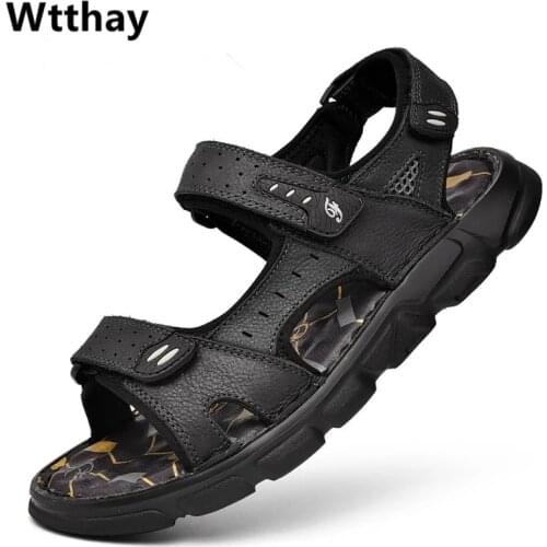 New Summer Mens Shoes Outdoor Casual Shoes Sandals Genuine Leather Non-slip Sneakers Men Beach Sandals Big Size 38-48