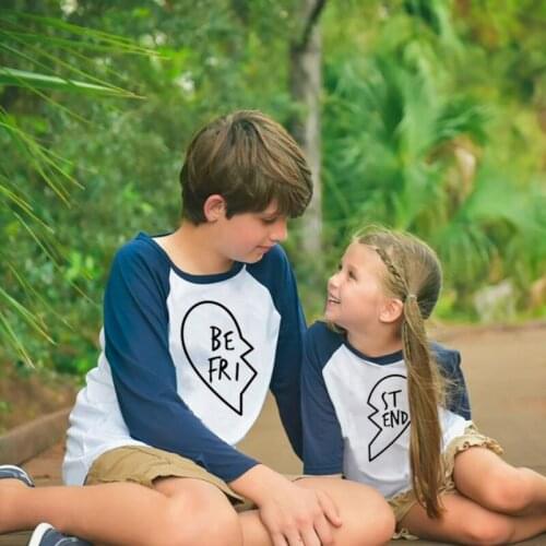 Front Best Friend Tee Shirts Boys Girls Autumn Long Sleeve T-shirt Children Baby BFF Tops Unisex Clothes Fashion Wear 1-12T