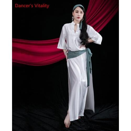 Belly Dance Robe Silk Split Dress 7-point Sleeves Practice Clothes Suit Adult Elegant Long Skirt Performance Clothing
