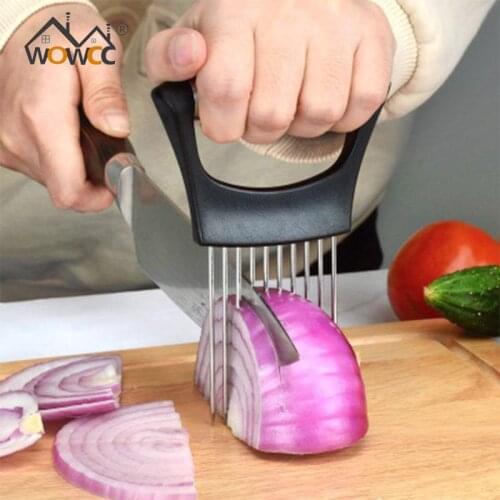 Food Slice Assistant Vegetable Holder Stainless Steel Onion Cutter Onion Chop Fruit Vegetables Cutter Slicer Tomato Cutter Knife