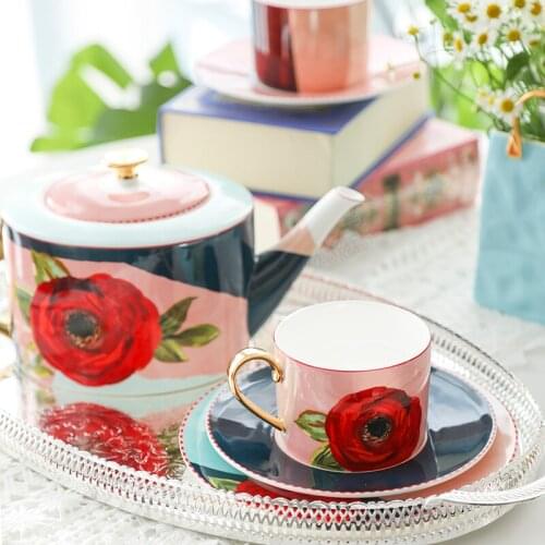Flower Cute Porcelain Coffee Cup Set Creative Funny Vintage Eco Friendly Coffee Cup Ceramic Mate Tazas Cafe Drinkware BY50BD
