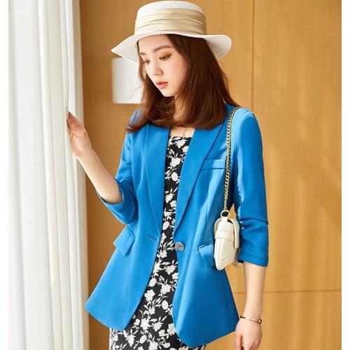 Blue Suit Jacket Womens Three-quarter Sleeves 2021 Spring And Summer New Casual Slim Temperament Thin Blazer Jackets aq696