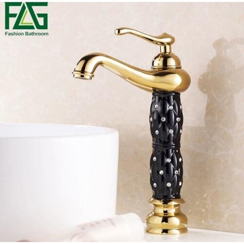 New Modern PVD Gold Finish Black Single Hole Bathroom Sink Basin Faucet Mixer Tap, Gold and Black Bathroom Faucets