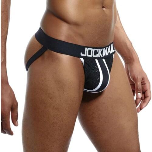 JOCKMAIL Brand Mesh Men Jockstraps gay underwear Sexy Men underwear penis pouch Push UP men thong string homme tanga hombre