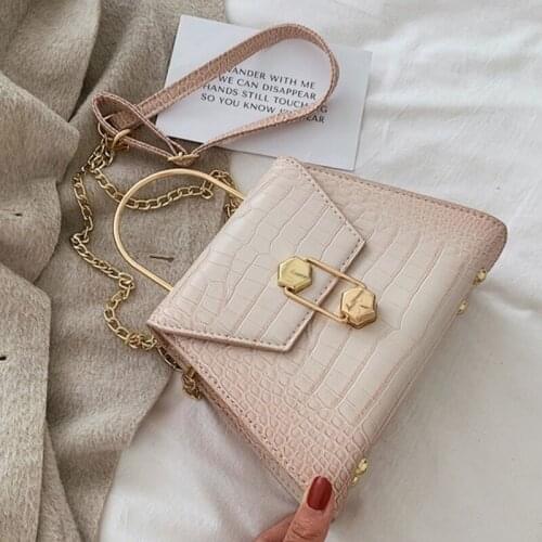 PU Leather Chain Shoulder Bags for Women Crocodile Pattern Crossbody Top-handle Handbags Fashionable Messenger Bag