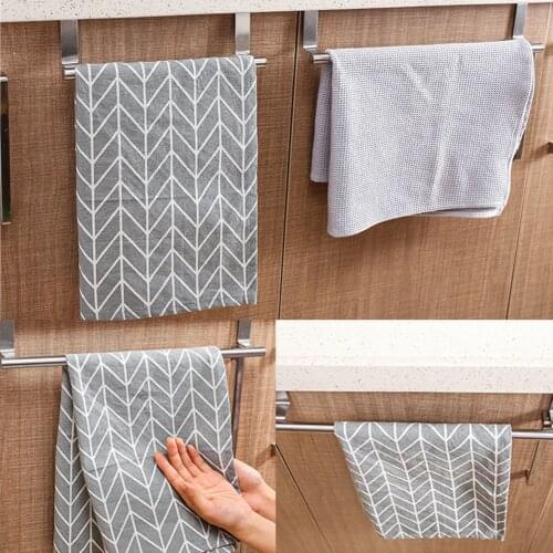 Stainless Steel Over Door Towel Rack Organizer Stand Bathroom Cupboard Hanger Holder Kitchen Towel Bar Cabinet Door Household