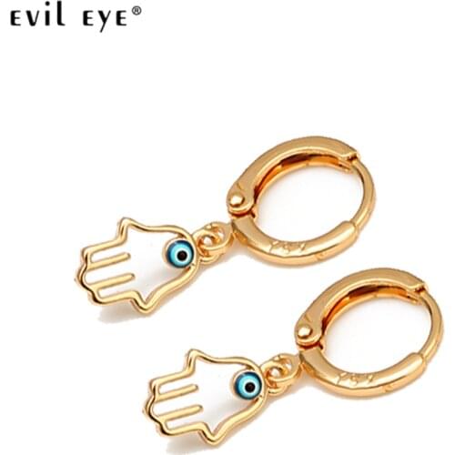 EVIL EYE Hanging Hamsa Drop Earrings Gold Color Turkish Blue Eye Dangle Earrings Fashion Jewelry for Women Girls Ladies EY6514