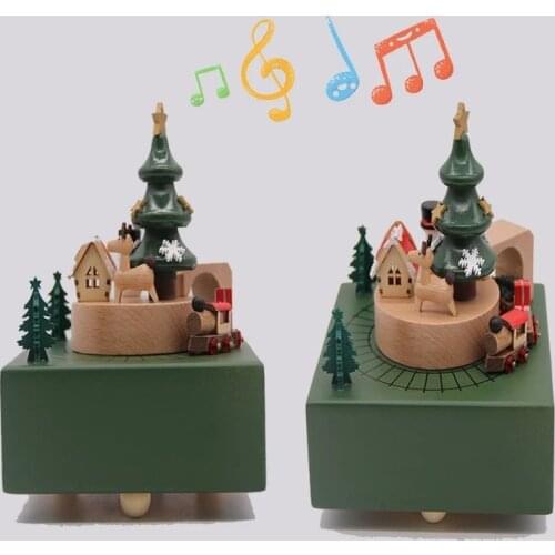 Adorable Musical Boxes Wooden Music Box Wood Crafts Retro christmas gifts Home Decoration Accessories Train Toy