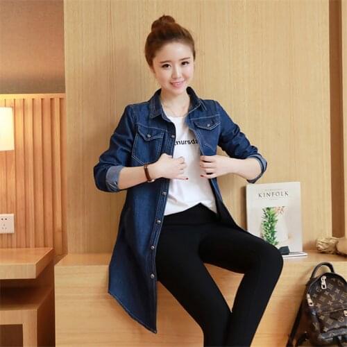 Newest Women Denim Shirt In The Long Spring Fashion Jumbo Size Long Sleeve Show Thin Coat S-3XL LJJ100