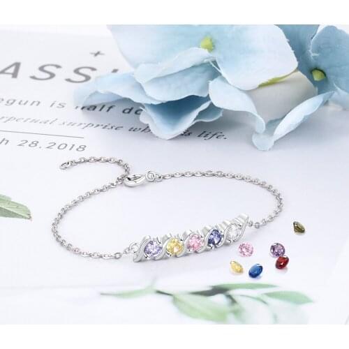 Personalized Birthstone Bangle Bracelets For Women Mom Cubic Zirconia Charm Bracelet Jewelry Friendship Gift