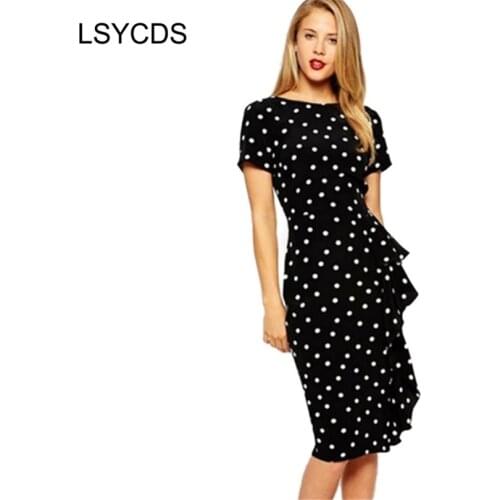 2020 Womens Summer Dress Vestidos Vintage Style Rockabilly Polka Dot Brief Ruffles Bodycon Office Casual Dress Plus Size S-4XL