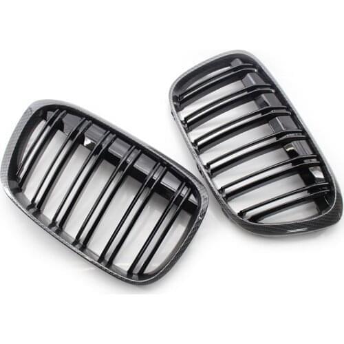 1 Pair Carbon Fiber Style Dual Slat Front Grille for BMW F48 F49 X1 X-Series 2016-2017