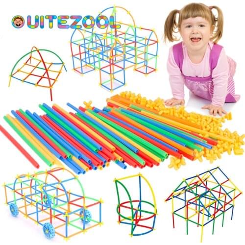 110-500 Pcs DIY straw inserted into the building block toy plastic construction suction cup creation puzzle game toy