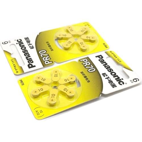12pcs/lot Panasonic PR70 Battery Hearing Aid 5.8MM*3.6MM 10 A10 Deaf-aid Cochlear Button Cell Batteries Audiphone,6pcs/card