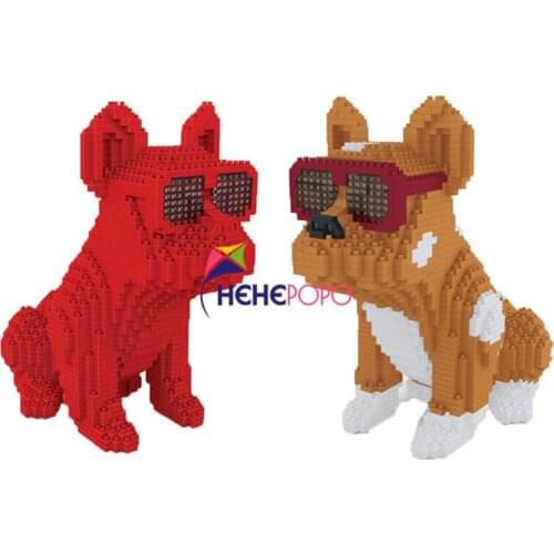 1600pcs+ Fashion Bull Dog Building Block 7057 7058 Eyeglasses Animal Pet DIY 3D Model Mini Small Blocks Diamond Building Toys