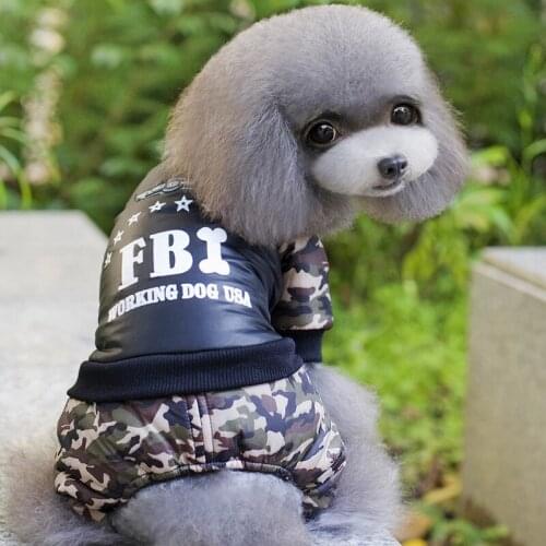 2018 Hot Pet Dog Clothes Print Letter FBI Winter Warm Dog Coat Jacket Cotton Dogs Cats Down Jacket Sportswear Pet Clothes S-XXL