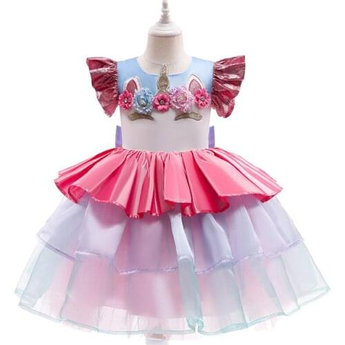 2021 Unicorn Halloween Cosplay Costume Catwalk Show Summer New Color Matching Girl Cute Fairy Elegant Net Yarn Princess Dress