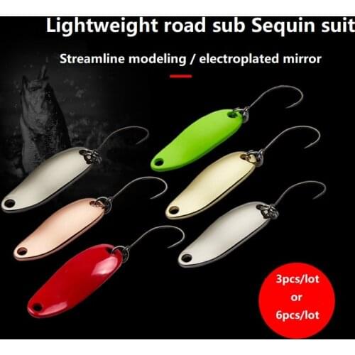 3-6pcs/lot Metal Sequin Fishing Lures Ultra light Wobbler Spoon Spinner Bait 2.5g Artificial Bass Hard The horse mouth hook Lure