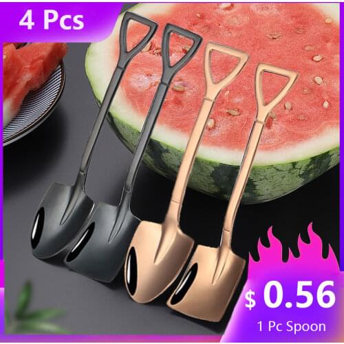 4PCS 304 Stainless Steel Creative Coffee Spoon Retro Shovel Spoon For Ice Cream Tea-Spoon Tableware Bar Tool Cutlery Set