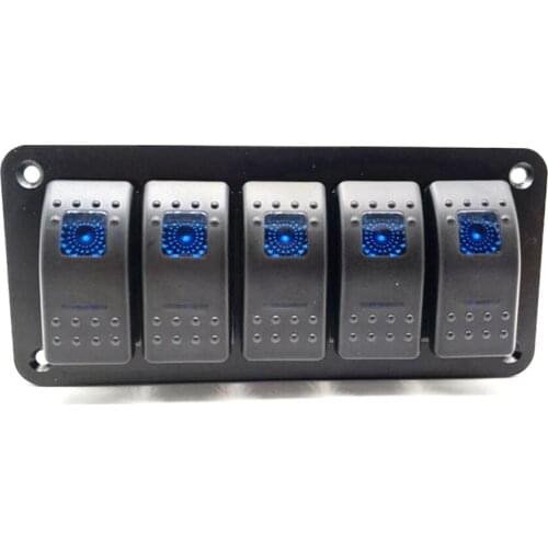 5 Gang On/Off Rocker Switch Panel as breaker for car boat Dual LED Light Waterproof 12V/24V