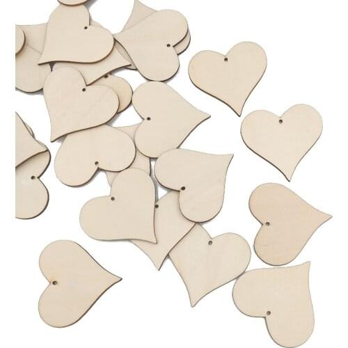 50pcs 30mm DIY Wooden Love Heart Slices Wooden Discs with Holes Birthday Board Tags for Arts and Crafts
