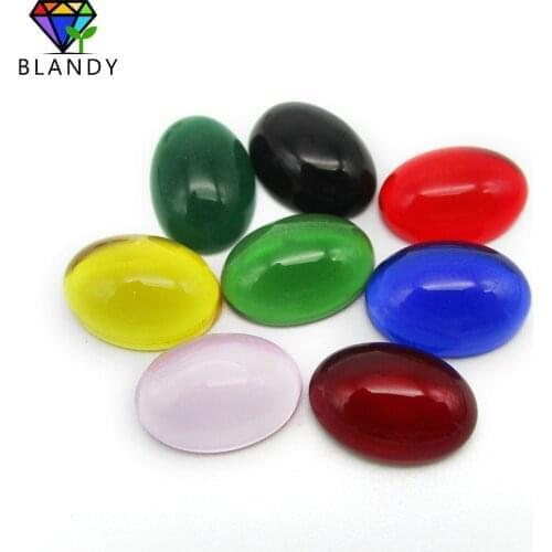 Free Shipping 50pcs per lot 15x20mm Oval Shape Cabochon Flat Bottom Glass Stone Synthetic Gems Beads for Jewelry