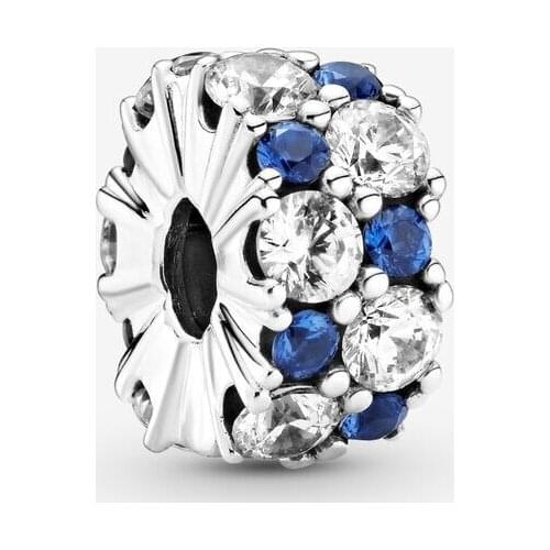 Free Shipping Authentic 925 Sterling Silver Clear Blue Sparkling Clip Charms Fit Original Bracelet For Women DIY Jewelry