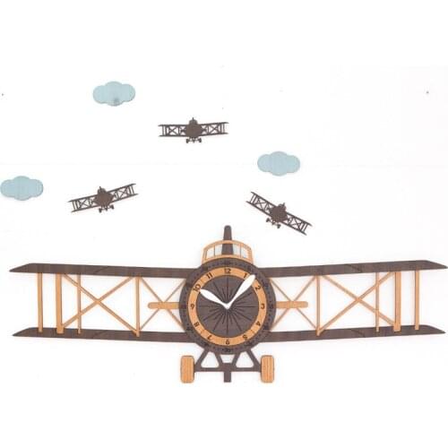 Large Living Room Wall Clock Aircraft Modern European Childrens Cartoon Wooden Wall Clock Home Decor Christmas Gift 105*62*22