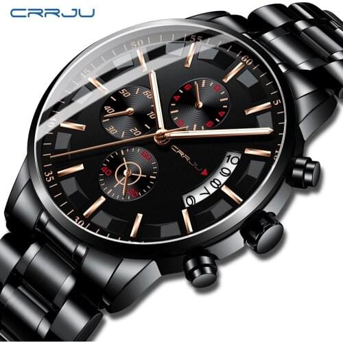 CRRJU New Men Watches Japan Movement Top Brand Luxury Fashion Business Wristwatch Sport Waterproof Chronograph Date Quartz Clock
