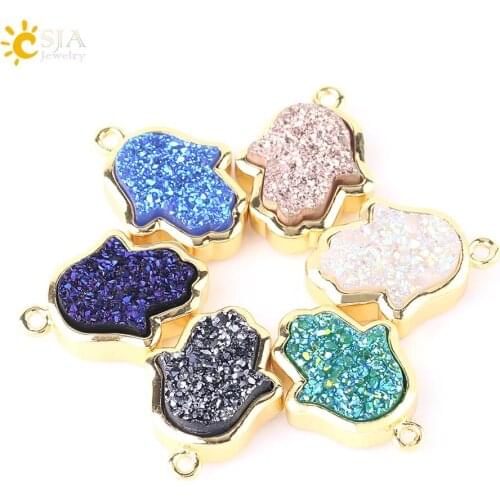CSJA Fatima Hamsa Hand Palm Loose Beads Lucky Hands Druzy Bead for Women Making Earrings Bracelet Fittings Jewelry Findings F584