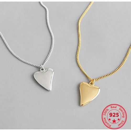 European American 925 Silver Trendy Concise Heart Pendant Necklace Fine Jewelry Gift for Girlfriend