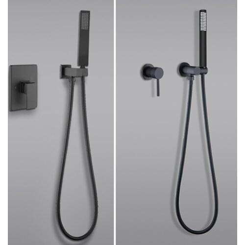 Hot and Cold Handheld Shower Set with Wall Mounted Concealed Tap Faucet Mixer Round and Square Matt Black