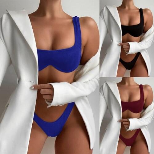 Hot kf-Sexy V-Bar Underwired Bikini Set Swimsuit Women Swimwear 2-Pieces Bathing Suit Swim