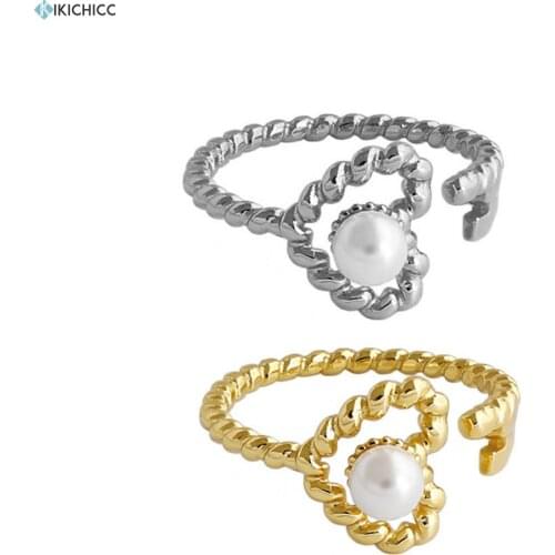 Kikichicc 925 Sterling Silver Heart Open Pearl Geometric Resizable Rings Slim Beads Body Luxury Women Wedding Fashion Jewelry