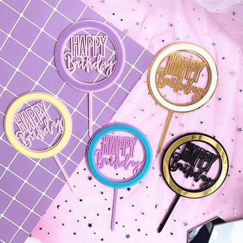 Circles Hollow Happy Birthday Cake Topper Golden Acrylic Number Cake Topper party Dessert Decor for Baby shower Baking supply