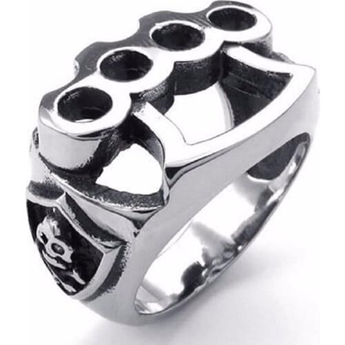 Unique Design Mens Stainless Steel Ring Skull Boxing Glove Shape Color In Black Silver color Best Presents To Him Size 7 to 13