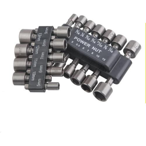 9pcs/set 5mm-13mm Hex Socket Sleeve Nozzles Nut Driver Set Electric Screwdriver Wrench 1/4" Adapter Handle Tools Hex Nut Socket