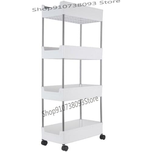 Kitchen Shelf Floor Multi-layer Belt Wheel Movable Toilet Bathroom Living Room Multi-functional Slot Storage Rack