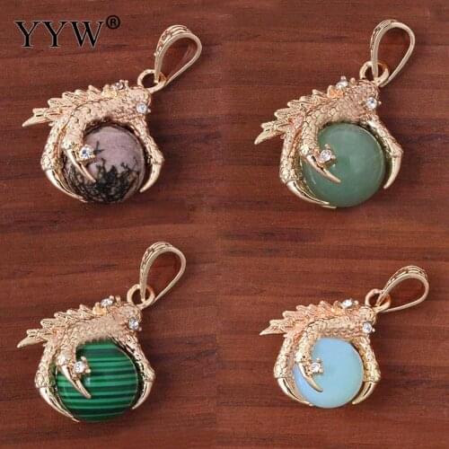 Natural Round Gem Stone Beads Dragon Claw Wrap Pendants For Necklace Reiki Ball Gothic Men Retro Crystal Women Jewelry Pendants