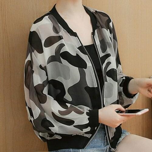 New Spring Summer Long Sleeve Zipper Sunscreen Jacket Ladies Clothes Casual Holiday Loose Camouflage Thin Coat Female